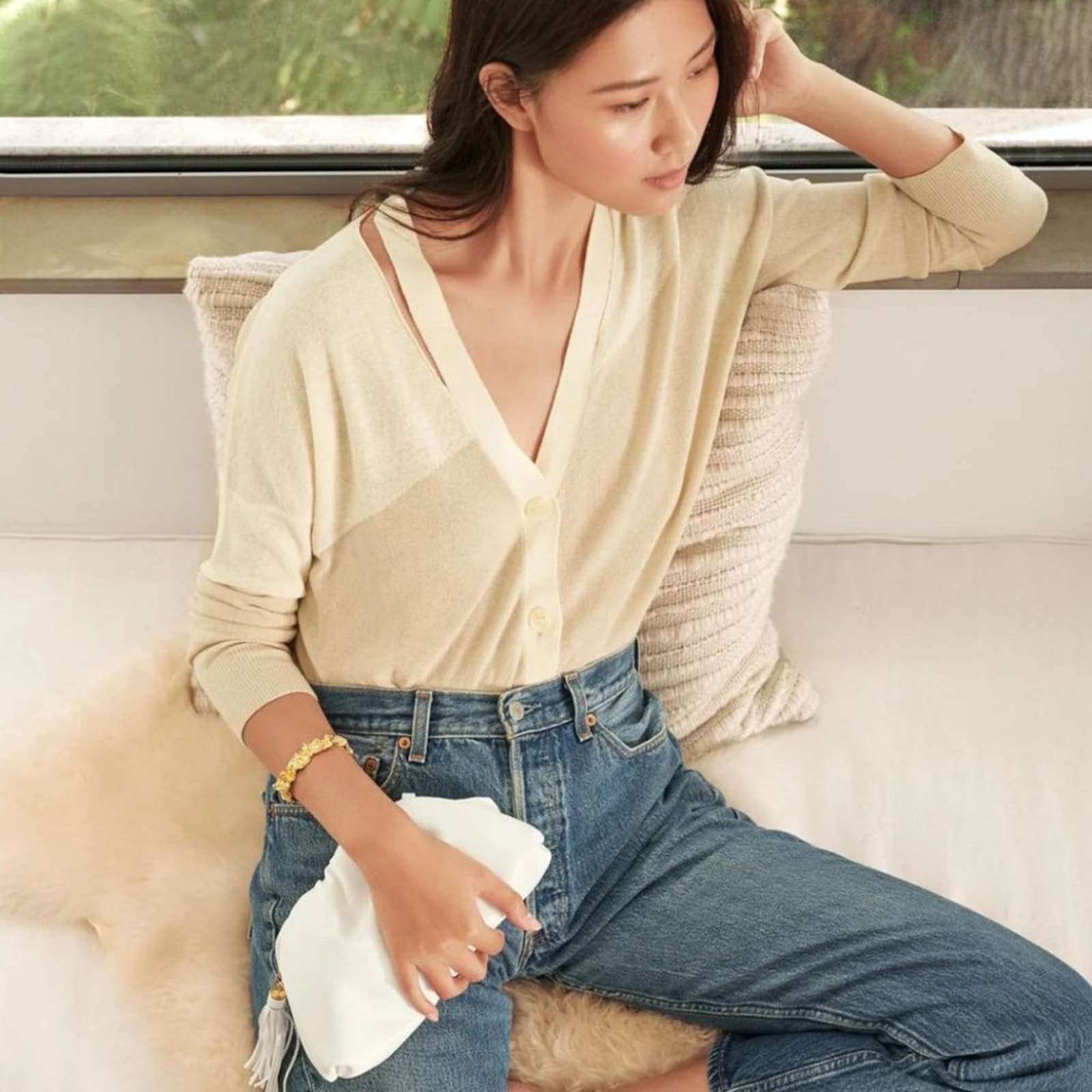 Understated Leather Ivory Dumpling Crescent Clutch Nwt $100 Msrp — image 2 of 8